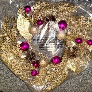 *NEW* Glittered Sparkling Holiday Pine Cone Wreath Candle Ring - Gold & Pink